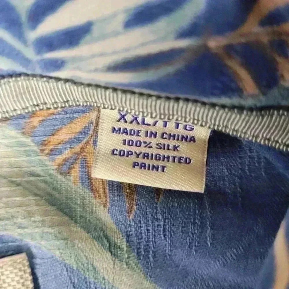 Tommy Bahama Short Sleeve Silk Button-Up Floral Shirt Blue Sz 2XL XXL - Picture 5 of 8